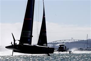 AUCKLAND, NEW ZEALAND - DECEMBER 17: Luna Rossa Prada Pirelli Team, skippered by Max Sirena against INEOS Team UK, skippered by Ben Ainslie in the third racre during the America's Cup World Series on Auckland Harbour on December 17, 2020 in Auckland, New Zealand. (Photo by Phil Walter/Getty Images)