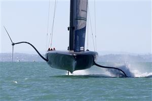 AUCKLAND, NEW ZEALAND - DECEMBER 17: Emirates Team New Zealand skippered by Peter Burling race against New York Yacht Club American Magic, skippered by Terry Hutchinson in the fourth race of the America's Cup World Series on Auckland Harbour on December 17, 2020 in Auckland, New Zealand. (Photo by Phil Walter/Getty Images)
