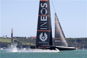 AUCKLAND, NEW ZEALAND - DECEMBER 17: Luna Rossa Prada Pirelli Team, skippered by Max Sirena against INEOS Team UK, skippered by Ben Ainslie in the third race of the the America's Cup World Series on Auckland Harbour on December 17, 2020 in Auckland, New Zealand. (Photo by Phil Walter/Getty Images)
