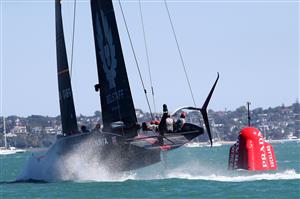 AUCKLAND, NEW ZEALAND - DECEMBER 17: Luna Rossa Prada Pirelli Team, skippered by Max Sirena against INEOS Team UK, skippered by Ben Ainslie in the third race of the the America's Cup World Series on Auckland Harbour on December 17, 2020 in Auckland, New Zealand. (Photo by Phil Walter/Getty Images)