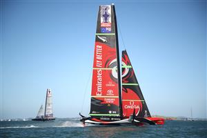 AUCKLAND, NEW ZEALAND - DECEMBER 17: Emirates Team New Zealand skippered by Peter Burling race against New York Yacht Club American Magic, skippered by Terry Hutchinson in the fourth race of the America's Cup World Series on Auckland Harbour on December 17, 2020 in Auckland, New Zealand. (Photo by Phil Walter/Getty Images)