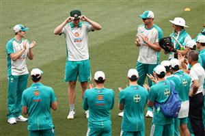 ADELAIDE, AUSTRALIA - DECEMBER 17: Cameron Green of Australia is presented is Test Cap on debut day one of the First Test match between Australia and India at Adelaide Oval on December 17, 2020 in Adelaide, Australia. (Photo by Cameron Spencer/Getty Images)