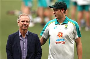 ADELAIDE, AUSTRALIA - DECEMBER 17: Cameron Green of Australia poses with his father Gary Green after he received his Baggy Green Cap during day one of the First Test match between Australia and India at Adelaide Oval on December 17, 2020 in Adelaide, Australia. (Photo by Ryan Pierse/Getty Images)