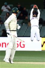 ADELAIDE, AUSTRALIA - DECEMBER 18: Josh Hazlewood of Australia is caught by Cheteshwar Pujara of India during day two of the First Test match between Australia and India at Adelaide Oval on December 18, 2020 in Adelaide, Australia. (Photo by Ryan Pierse/Getty Images)