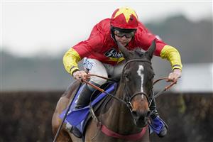 ASCOT, ENGLAND - DECEMBER 18: Charlie Deutsch riding Enzo d'Airy clear the last to win The Sky Bet Extra Places Every Day Novices' Limited Handicap Chase at Ascot Racecourse on December 18, 2020 in Ascot, England. Owners are allowed to attend if they have a runner at the meeting otherwise racing remains behind closed doors to the public due to the Coronavirus pandemic. (Photo by Alan Crowhurst/Getty Images)