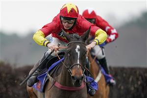 ASCOT, ENGLAND - DECEMBER 18: Charlie Deutsch riding Enzo d'Airy clear the last to win The Sky Bet Extra Places Every Day Novices' Limited Handicap Chase at Ascot Racecourse on December 18, 2020 in Ascot, England. Owners are allowed to attend if they have a runner at the meeting otherwise racing remains behind closed doors to the public due to the Coronavirus pandemic. (Photo by Alan Crowhurst/Getty Images)