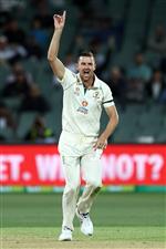 ADELAIDE, AUSTRALIA - DECEMBER 17: Josh Hazlewood of Australia celebrates taking the LBW wicket of Hanuma Vihari of India for 16 runs during day one of the First Test match between Australia and India at Adelaide Oval on December 17, 2020 in Adelaide, Australia. (Photo by Cameron Spencer/Getty Images)