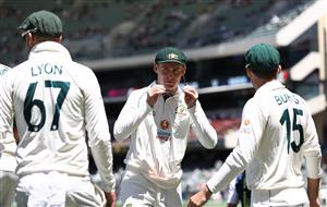 ADELAIDE, AUSTRALIA - DECEMBER 18: Marnus Labuschagne of Australia walks out to field during day two of the First Test match between Australia and India at Adelaide Oval on December 18, 2020 in Adelaide, Australia. (Photo by Ryan Pierse/Getty Images)