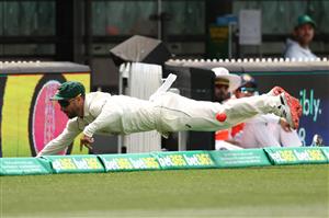 ADELAIDE, AUSTRALIA - DECEMBER 17: Matthew Wade of Australia fields the ball at the boundary line during day one of the First Test match between Australia and India at Adelaide Oval on December 17, 2020 in Adelaide, Australia. (Photo by Ryan Pierse/Getty Images)