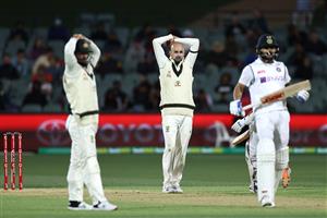 ADELAIDE, AUSTRALIA - DECEMBER 17: Nathan Lyon of Australia reacts during day one of the First Test match between Australia and India at Adelaide Oval on December 17, 2020 in Adelaide, Australia. (Photo by Ryan Pierse/Getty Images)