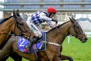 ASCOT, ENGLAND - DECEMBER 18: Nico de Boinville riding Allart (R) clear the last to win The Sky Bet Noel Novices' Chase from Robbie Power and Fiddlerontheroof (L) at Ascot Racecourse on December 18, 2020 in Ascot, England. Owners are allowed to attend if they have a runner at the meeting otherwise racing remains behind closed doors to the public due to the Coronavirus pandemic. (Photo by Alan Crowhurst/Getty Images)