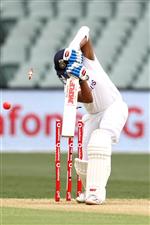ADELAIDE, AUSTRALIA - DECEMBER 17: Prithvi Shaw of India is bowled by Mitchell Starc of Australia for a duck during day one of the First Test match between Australia and India at Adelaide Oval on December 17, 2020 in Adelaide, Australia. (Photo by Cameron Spencer/Getty Images)