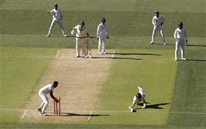 ADELAIDE, AUSTRALIA - DECEMBER 18: Ravi Ashwin of India unsuccessfully attempts to run out Steve Smith of Australia during day two of the First Test match between Australia and India at Adelaide Oval on December 18, 2020 in Adelaide, Australia. (Photo by Ryan Pierse/Getty Images)