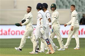 ADELAIDE, AUSTRALIA - DECEMBER 17: Matthew Wade of Australia talks with Virat Kohli of India at the tea break during day one of the First Test match between Australia and India at Adelaide Oval on December 17, 2020 in Adelaide, Australia. (Photo by Ryan Pierse/Getty Images)