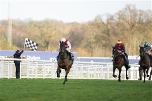 ASCOT, ENGLAND - DECEMBER 19: A member of the ground staff waves a flag to alert the jockeys to bypass the last fence during The 'For The Love Of Racing' Handicap Chase at Ascot Racecourse on December 19, 2020 in Ascot, England. Owners are allowed to attend if they have a runner at the meeting otherwise racing remains behind closed doors to the public due to the Coronavirus pandemic. (Photo by Alan Crowhurst/Getty Images)