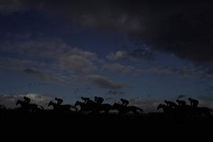 ASCOT, ENGLAND - DECEMBER 19: A general view of racing at Ascot Racecourse on December 19, 2020 in Ascot, England. Owners are allowed to attend if they have a runner at the meeting otherwise racing remains behind closed doors to the public due to the Coronavirus pandemic. (Photo by Alan Crowhurst/Getty Images)
