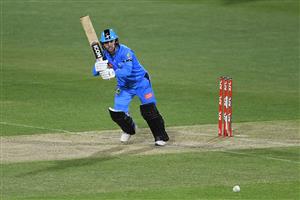HOBART, AUSTRALIA - DECEMBER 20: Jon Wells of the Strikers bats during the Big Bash League match between the Sydney Sixers and the Adelaide Strikers at Blundstone Arena, on December 20, 2020, in Hobart, Australia. (Photo by Steve Bell/Getty Images)