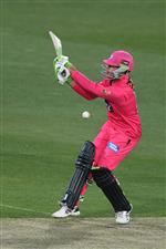 HOBART, AUSTRALIA - DECEMBER 20: Daniel Hughes of the Sixers is struck by a delivery during the Big Bash League match between the Sydney Sixers and the Adelaide Strikers at Blundstone Arena, on December 20, 2020, in Hobart, Australia. (Photo by Steve Bell/Getty Images)