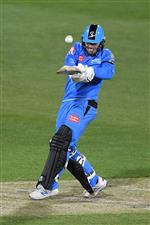 HOBART, AUSTRALIA - DECEMBER 20: Jon Wells of the Strikers bats during the Big Bash League match between the Sydney Sixers and the Adelaide Strikers at Blundstone Arena, on December 20, 2020, in Hobart, Australia. (Photo by Steve Bell/Getty Images)
