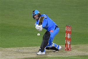 HOBART, AUSTRALIA - DECEMBER 20: Jon Wells of the Strikers bats during the Big Bash League match between the Sydney Sixers and the Adelaide Strikers at Blundstone Arena, on December 20, 2020, in Hobart, Australia. (Photo by Steve Bell/Getty Images)