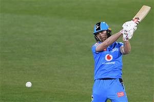 HOBART, AUSTRALIA - DECEMBER 20: Phil Salt of the Strikers
hits a six during the Big Bash League match between the Sydney Sixers and the Adelaide Strikers at Blundstone Arena, on December 20, 2020, in Hobart, Australia. (Photo by Steve Bell/Getty Images)