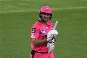 HOBART, AUSTRALIA - DECEMBER 20: Dan Christian of the Sixers leaves the field after losing his wicket during the Big Bash League match between the Sydney Sixers and the Adelaide Strikers at Blundstone Arena, on December 20, 2020, in Hobart, Australia. (Photo by Steve Bell/Getty Images)