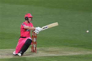 HOBART, AUSTRALIA - DECEMBER 20: Jordan Silk of the Sixers plays a shot during the Big Bash League match between the Sydney Sixers and the Adelaide Strikers at Blundstone Arena, on December 20, 2020, in Hobart, Australia. (Photo by Steve Bell/Getty Images)