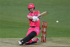 HOBART, AUSTRALIA - DECEMBER 20: Jordan Silk of the Sixers plays a shot during the Big Bash League match between the Sydney Sixers and the Adelaide Strikers at Blundstone Arena, on December 20, 2020, in Hobart, Australia. (Photo by Steve Bell/Getty Images)