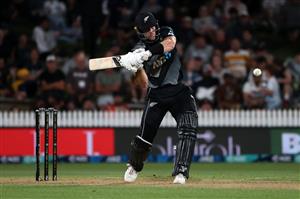 HAMILTON, NEW ZEALAND - DECEMBER 20: Martin Guptill of New Zealand takes a shot during the game two of the International T20 series between New Zealand and Pakistan at Seddon Park on December 20, 2020 in Hamilton, New Zealand. (Photo by Fiona Goodall/Getty Images)