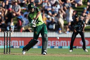 HAMILTON, NEW ZEALAND - DECEMBER 20: Haider Ali of Pakistan takes a shot during the game two of the International T20 series between New Zealand and Pakistan at Seddon Park on December 20, 2020 in Hamilton, New Zealand. (Photo by Fiona Goodall/Getty Images)