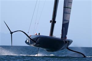 AUCKLAND, NEW ZEALAND - DECEMBER 15: American Magic during a practice session ahead of the 2021 America's Cup on December 15, 2020 in Auckland, New Zealand. (Photo by Fiona Goodall/Getty Images)