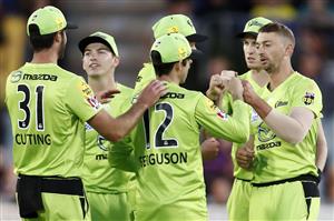 CANBERRA, AUSTRALIA - DECEMBER 22: Daniel Sams of the Thunder celebrates the wicket of Ashton Turner of the Perth Scorchers during the Big Bash League match between the Sydney Thunder and the Perth Scorchers at Manuka Oval, on December 22, 2020, in Canberra, Australia. (Photo by Darrian Traynor/Getty Images)
