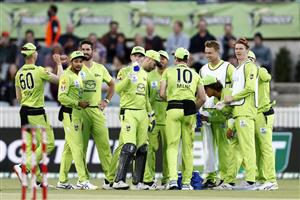 CANBERRA, AUSTRALIA - DECEMBER 22: Ben Cutting of the Thunder celebrates the wicket of Colin Munro of the Scorches during the Big Bash League match between the Sydney Thunder and the Perth Scorchers at Manuka Oval, on December 22, 2020, in Canberra, Australia. (Photo by Darrian Traynor/Getty Images)