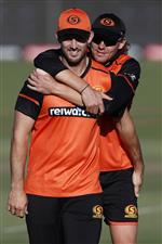 CANBERRA, AUSTRALIA - DECEMBER 22: Mitch Marsh of the Perth Scorchers warms up before the Big Bash League match between the Sydney Thunder and the Perth Scorchers at Manuka Oval, on December 22, 2020, in Canberra, Australia. (Photo by Darrian Traynor/Getty Images)