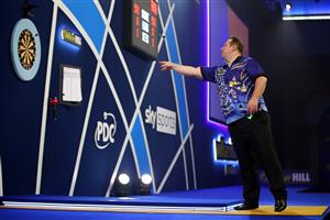 LONDON, ENGLAND - DECEMBER 22: Brendan Dolan of Northern Ireland in action during his second round match against Edward Foulkes of Japan during day eight of the PDC William Hill World Darts Championship at Alexandra Palace on December 22, 2020 in London, England. (Photo by Luke Walker/Getty Images)