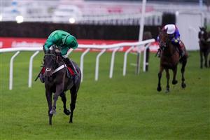 SUNBURY, ENGLAND - DECEMBER 26: Daryl Jacob riding Monte Cristo (green) clear the last to win The Ladbrokes Committed To Safer Gambling Handicap Hurdle at Kempton Park Racecourse on December 26, 2020 in Sunbury, England. Owners are allowed to attend if they have a runner at the meeting otherwise racing remains behind closed doors to the public due to the Coronavirus pandemic. (Photo by Alan Crowhurst/Getty Images)