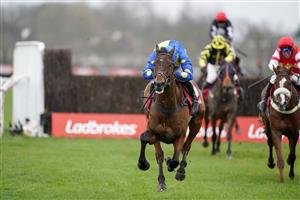 SUNBURY, ENGLAND - DECEMBER 26: Harry Skelton riding Shan Blue clear the last to win The Ladbrokes Kauto Star Novices' Chase at Kempton Park Racecourse on December 26, 2020 in Sunbury, England. Owners are allowed to attend if they have a runner at the meeting otherwise racing remains behind closed doors to the public due to the Coronavirus pandemic. (Photo by Alan Crowhurst/Getty Images)