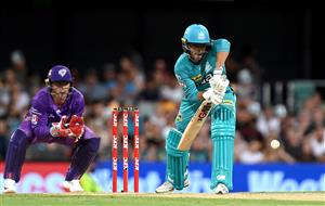 BRISBANE, AUSTRALIA - DECEMBER 27: Lewis Gregory of the Heat plays a shot during the Big Bash League match between the Brisbane Heat and the Hobart Hurricanes at The Gabba, on December 27, 2020, in Brisbane, Australia. (Photo by Bradley Kanaris/Getty Images)