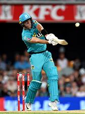 BRISBANE, AUSTRALIA - DECEMBER 27: James Bazley of the Heat plays a shot during the Big Bash League match between the Brisbane Heat and the Hobart Hurricanes at The Gabba, on December 27, 2020, in Brisbane, Australia. (Photo by Bradley Kanaris/Getty Images)