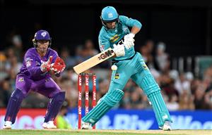 BRISBANE, AUSTRALIA - DECEMBER 27: Lewis Gregory of the Heat plays a shot during the Big Bash League match between the Brisbane Heat and the Hobart Hurricanes at The Gabba, on December 27, 2020, in Brisbane, Australia. (Photo by Bradley Kanaris/Getty Images)