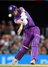 BRISBANE, AUSTRALIA - DECEMBER 27: Nathan Ellis of the Hurricanes plays a shot during the Big Bash League match between the Brisbane Heat and the Hobart Hurricanes at The Gabba, on December 27, 2020, in Brisbane, Australia. (Photo by Bradley Kanaris/Getty Images)