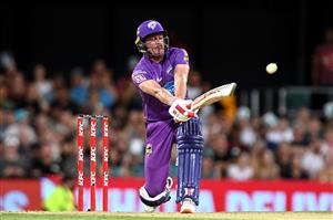 BRISBANE, AUSTRALIA - DECEMBER 27: James Faulkner of the Hurricanes plays a shot during the Big Bash League match between the Brisbane Heat and the Hobart Hurricanes at The Gabba, on December 27, 2020, in Brisbane, Australia. (Photo by Bradley Kanaris/Getty Images)