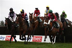 CATTERICK, ENGLAND - DECEMBER 28: Barden Bella ridden by Gavin Sheehan (second left) on their way to winning the Sky Bet Enter ITV7 Tonight Novices' Handicap Chase at Catterick Racecourse on December 28, 2020 in Catterick, England. (Photo by Tim Goode - Pool / Getty Images)