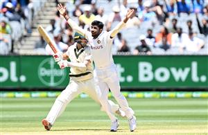 MELBOURNE, AUSTRALIA - DECEMBER 28: Jasprit Bumrah of India appealls for an lbw decision against Joe Burns of Australia during day three of the Second Test match between Australia and India at Melbourne Cricket Ground on December 28, 2020 in Melbourne, Australia. (Photo by Quinn Rooney/Getty Images)