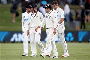 TAURANGA, NEW ZEALAND - DECEMBER 28: New Zealand captain Kane Williamson leads the team off during a rain delay during day three of the First Test match in the series between New Zealand and Pakistan at Bay Oval on December 28, 2020 in Tauranga, New Zealand. (Photo by Phil Walter/Getty Images)