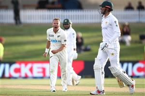 TAURANGA, NEW ZEALAND - DECEMBER 28: Neil Wagner of New Zealand celebrates his wicket of Shaheen Shah Afridi of Pakistan during day three of the First Test match in the series between New Zealand and Pakistan at Bay Oval on December 28, 2020 in Tauranga, New Zealand. (Photo by Phil Walter/Getty Images)