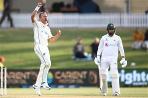 TAURANGA, NEW ZEALAND - DECEMBER 28: Neil Wagner of New Zealand celebrates his wicket of Shaheen Shah Afridi of Pakistan during day three of the First Test match in the series between New Zealand and Pakistan at Bay Oval on December 28, 2020 in Tauranga, New Zealand. (Photo by Phil Walter/Getty Images)