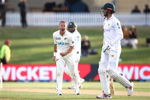 TAURANGA, NEW ZEALAND - DECEMBER 28: Neil Wagner of New Zealand celebrates his wicket of Shaheen Shah Afridi of Pakistan during day three of the First Test match in the series between New Zealand and Pakistan at Bay Oval on December 28, 2020 in Tauranga, New Zealand. (Photo by Phil Walter/Getty Images)