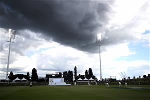 TAURANGA, NEW ZEALAND - DECEMBER 28: Rain clouds mover the ground during day three of the First Test match in the series between New Zealand and Pakistan at Bay Oval on December 28, 2020 in Tauranga, New Zealand. (Photo by Phil Walter/Getty Images)