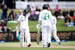 TAURANGA, NEW ZEALAND - DECEMBER 28: Mohammad Rizwan
of Pakistan (L) makes 50 runs during day three of the First Test match in the series between New Zealand and Pakistan at Bay Oval on December 28, 2020 in Tauranga, New Zealand. (Photo by Phil Walter/Getty Images)